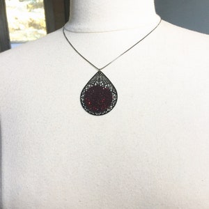 Dark Red Pendant Necklace, Women's Red & Black Pendant Necklace, Dark Red and Black Jewelry, Dark Red Crystal Jewelry, Black Chain Necklace image 4