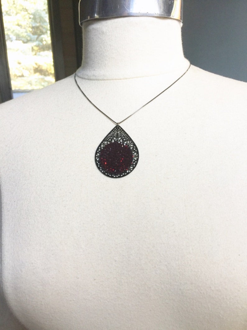 Dark Red Pendant Necklace, Women's Red & Black Pendant Necklace, Dark Red and Black Jewelry, Dark Red Crystal Jewelry, Black Chain Necklace image 4