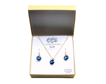 Women's Ocean Blue & Gold Jewelry, Bermuda Blue Swarovski Jewelry, Women's Blue Crystal Jewelry Set, Colorful Blue Crystal Earrings