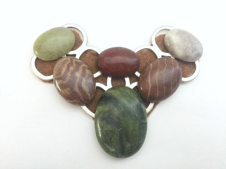 Gem Collage Pendants Jasper Stone Pendant Women/'s Large Pendant Bib Pendant Green Brown Stone Pendant Large Cabochon Stone Pendant