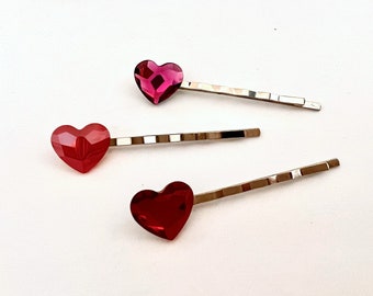 Heart Accessories, Swarovski Bobby Pins, Red - Purple - Violet Heart Hair Pins, Crystal Bobby Pin, Women's Hair Pin, Valentine Flair