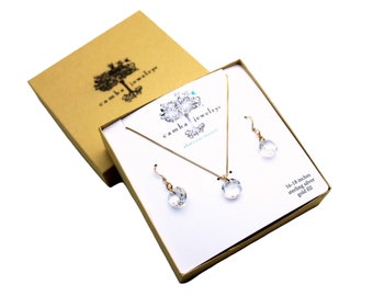 Women's April Birthstone Jewelry, Clear and Gold Crystal Jewelry, Clear Crystal Jewelry Set, Gold & Clear Swarovski Earrings, April Gift