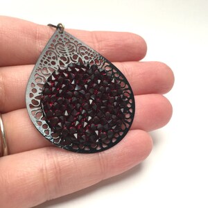 Dark Red Pendant Necklace, Women's Red & Black Pendant Necklace, Dark Red and Black Jewelry, Dark Red Crystal Jewelry, Black Chain Necklace image 2