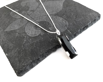 Women's Black Rectangle Necklace, Everyday Black Necklace, Black Jewelry, Black Pendant, Women's Silver & Black Swarovski Crystal Jewelry,