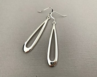 Skinny Earrings, Thin Silver Teardrop Earrings, Women's Everyday Silver Dangles, Women's Everyday Teardrop Earrings, Thin Silver Dangles