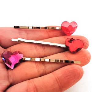 Heart Accessories, Swarovski Bobby Pins, Red Purple Violet Heart Hair Pins, Crystal Bobby Pin, Women's Hair Pin, Valentine Flair image 2