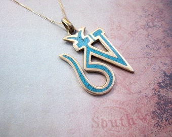 Om Necklace for Women, Tibetan Om Jewelry, Turquoise & Brass Necklace, Om Pendant Necklace, Om Symbol Jewelry, Tibetan Charm Necklace