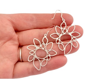 Geometric Flower Dangle Earrings Sterling Silver Summer Jewelry