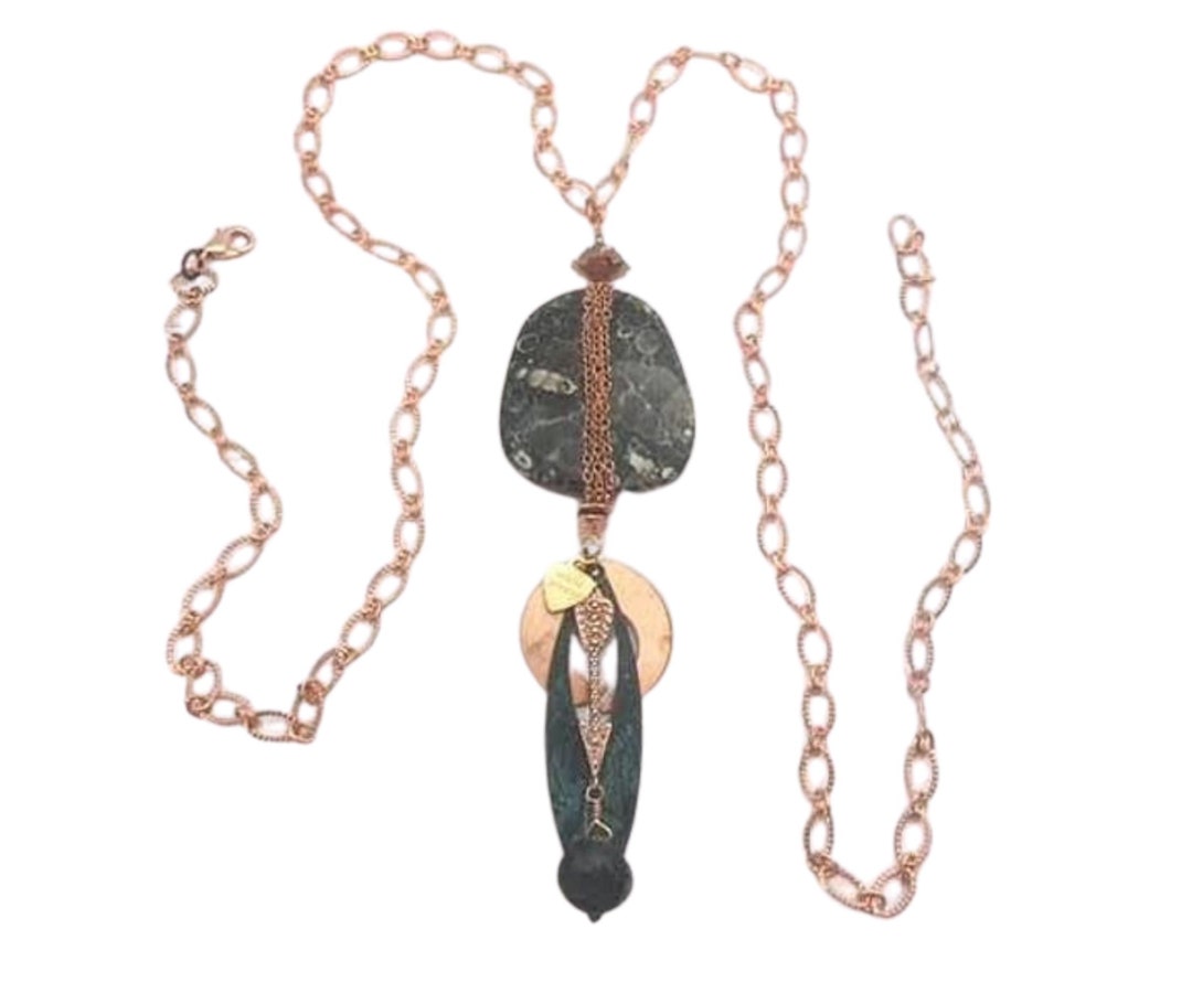 COAI Collier Pendentif Jaspe Picasso - Collier Cuir Homme Femme, Pierre Naturelle 45x19x6 Mm
