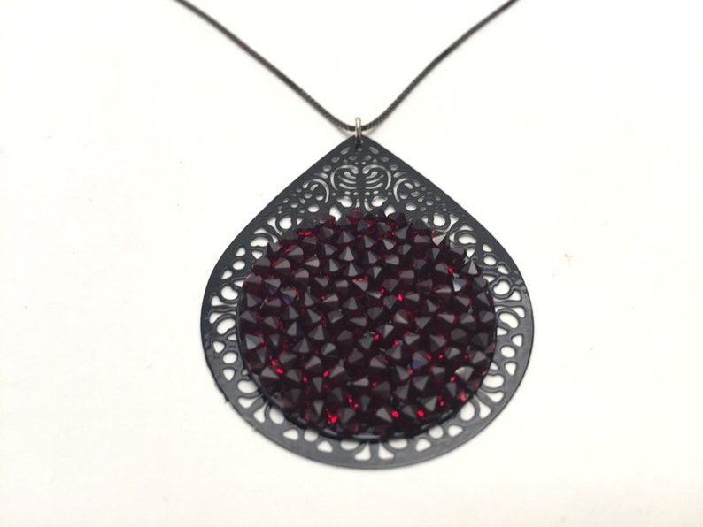 Dark Red Pendant Necklace, Women's Red & Black Pendant Necklace, Dark Red and Black Jewelry, Dark Red Crystal Jewelry, Black Chain Necklace image 5