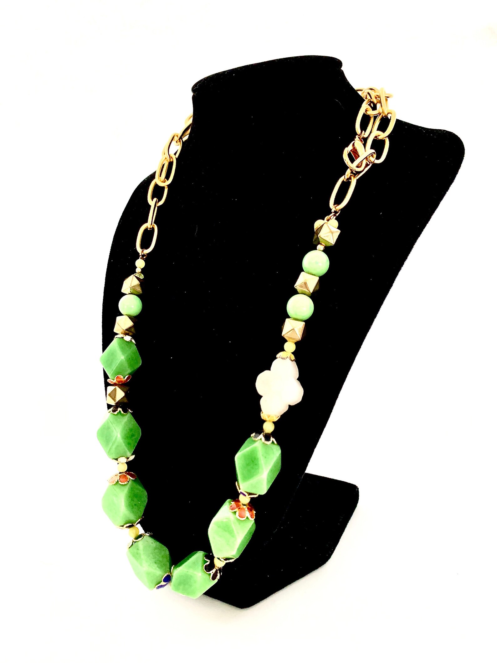 Chunky Green Bead Necklace Spring Layering Necklace Long Etsy