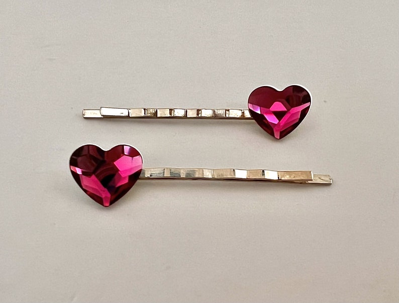 Heart Accessories, Swarovski Bobby Pins, Red Purple Violet Heart Hair Pins, Crystal Bobby Pin, Women's Hair Pin, Valentine Flair image 8