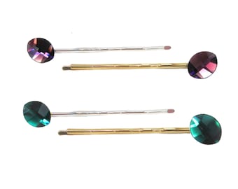 Swarovski Hair Pins, Women's Crystal Hair Jewelry, Purple or Green Hair Pin, Crystal Hair Accessories, Purple Bobby Pin, Emerald Hair Pin