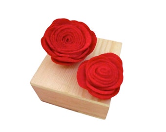 Red Flower Brooch, Red Fabric Rose, Red Felt Flower, Red Fabric Flower Accessory, Red Lapel Pin Accessory, Red Felt Brooch, Red Party Favor