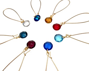 10mm Crystal Drop Dangles, Long Swarovski Drop Earrings, Women's Colorful Crystal Jewelry, Sparkly Bridal Earrings, Simple Crystal Earrings