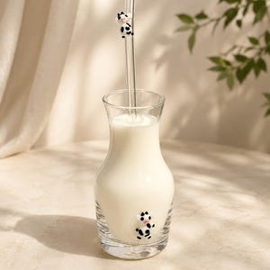 Juego de vasos de cristal con pajita y diseño de vaca – Estilo Murano, regalo original para bebidas