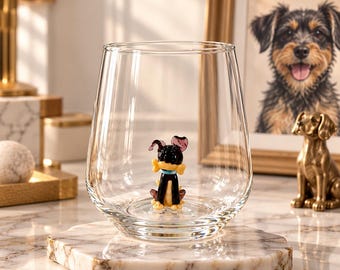 Dog Lover Drinking Glass – Handmade Murano Style Pet Lover Gift – Unique Birthday Present