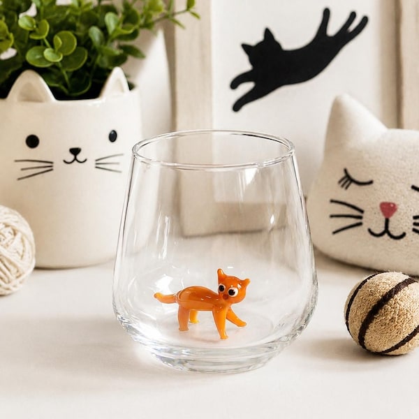 Engraved Stemless Cat Glass, Handmade Wine & Juice Glasses, Gift for Cat Lovers
