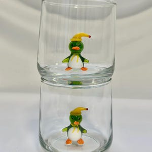 Penguin Figurine Murano Glass Drinking & Wine Glass, Elegant Holiday Gift,  Unique Handmade Home Decor, Gift For Her