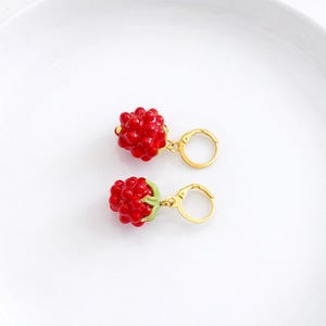 Handmade Murano Style Raspberry Earrings Red Lampwork Glass
