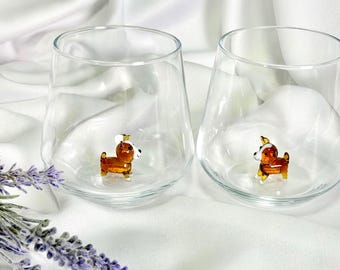Unique Corgi Dog Figurine - Murano Style Drinking Glass for Collectors