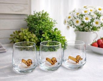 Dachshund Shot Glass Set of 2 – Handmade Wiener Dog Figurine Barware Gift