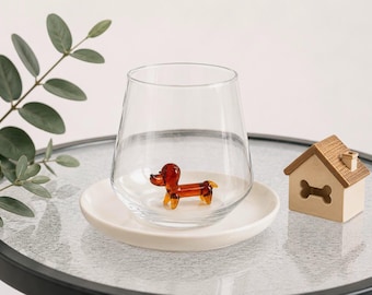 Dachshund Dog Glass Figurine Cup – Murano Style Gift for Dog Lovers