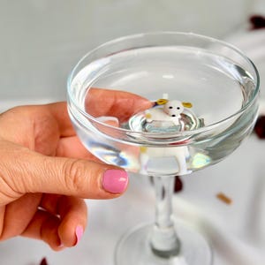 Hand Blown Wine Glass with Dog Figurine - Murano Inspired Stemware