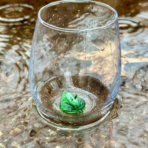 Cute Drink Glass with Glass Animal,Custom Murano Style glass Caterpillar and leaf Cup, Murano Glass, Handmade Glassware, Glass Art Handblown