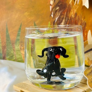 Black Big Dog Figurine Drinking Glass – Handmade Whimsical Cup, Gift for Dog Lovers