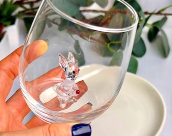 Handmade Bunny Glass, Rabbit Figurine Drinking Glass Gift For Her
