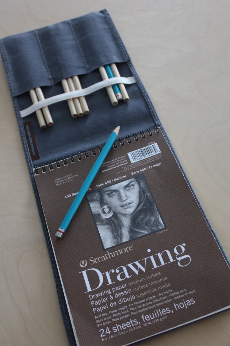 Custom Sketchbook Refillable Waxed Canvas Cover With Pencil Etsy