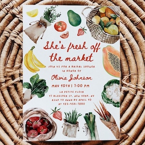 Fresh Off the Market Bridal Shower Invitation, Farmers Market Invite, She&#39;s Off the Market Bridal Shower Template Printable Instant Download
