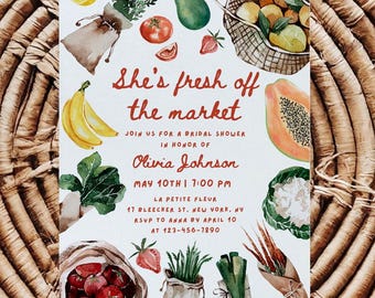 Fresh Off the Market Bridal Shower Invitation, Farmers Market Invite, She&#39;s Off the Market Bridal Shower Template Printable Instant Download