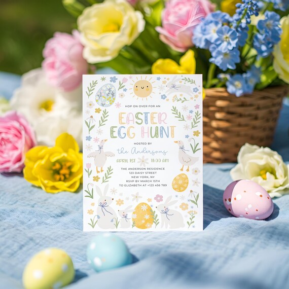 Easter Egg Hunt Invitation, Bunny Invitation, Easter Party Invite, Easter Egg Digital Invite, Easter Brunch Invite