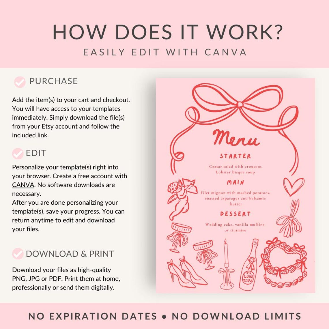 Galentine's Dinner Menu, Valentine's Party Menu Template, Galentine's ...