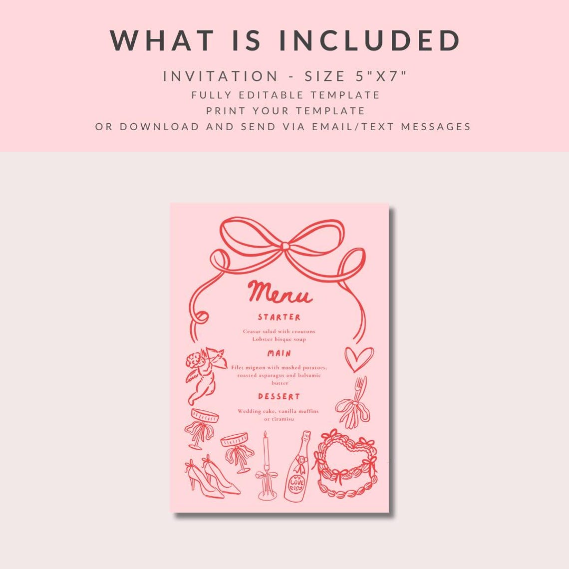 Galentine's Dinner Menu, Valentine's Party Menu Template, Galentine's ...