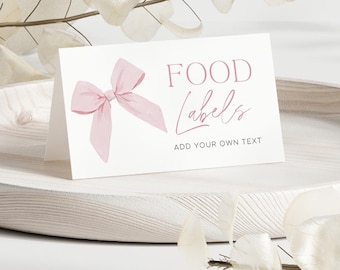Editable Bow Food Tents: Pink Coquette Place Cards (Digital Template)