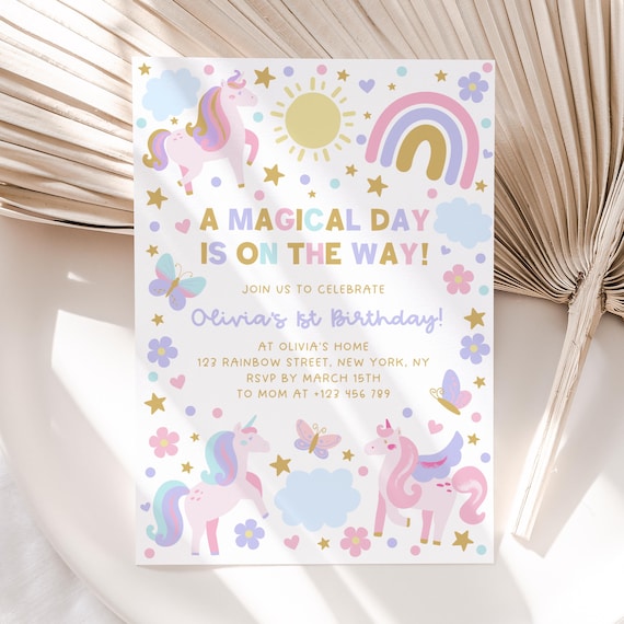Editable Unicorns Invitation, Pastel Unicorns Birthday Party Invite, Rainbow Unicorns Invitation, Magical Birthday Invite, Printable Invite