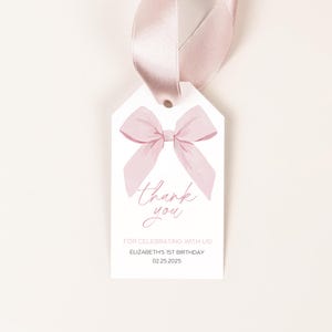 Bow Favor Tags, Bow Baby Shower Favor Tags, Pink Coquette Gift Baby Shower Tags, Girl Coquette Bow Tags Template, Printable Labels