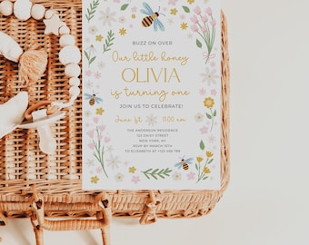 Birthday Invitation, Our Little Honey Birthday Invite, First Bee Birthday Invite, First bee-Day Invitation, Bee First Birthday Invite