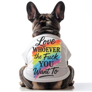 Funny Pride Month Dog Rainbow T-shirt Parade Event LGBTQ Pride Pup Costume Shirt, &quot;Love Who the F*ck You Want To&quot; Proud Pet Theme Clothes