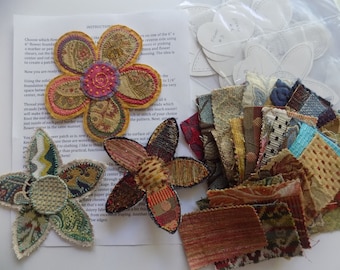 DIY Fabric Flower Patch Kit Upholstery/Decorator Fabrics 3 Flower Shape Patterns