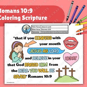Jesus Is Lord Romans 10:9 Coloring Page | Bible Verse Printable PDF | Sunday School & Church Activities | Digital Download