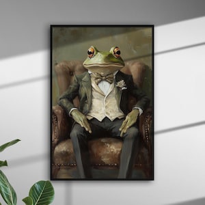 Distinguished Frog Wall Art – Quirky Animal Portrait in Suit – Funny Printable Artwork for Eclectic & Vintage Home Decor