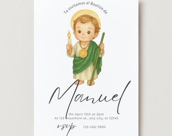 ベイビー・セント・ジュード洗礼の招待状 - Invitaciones de Bautizo San Juditas - デジタルダウンロード - 編集可能 - ベイビーボーイ洗礼