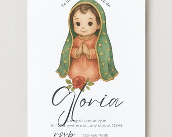 グアダルーペの聖母の洗礼式招待状（女の子） - Invitacion de Bautizo Virgen de Guadalupe - デジタルダウンロード