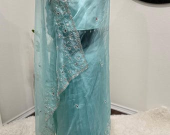 Designer Organza Saree with Cutdana & Glass Hand Embroidery