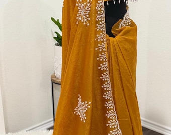 Organza Saree with Pearl Hand Embroidery and Pre-Stitched Blouse