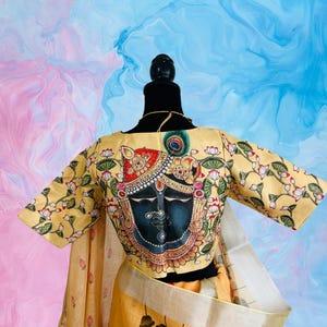 Pure Zari Kota Sarees with Kalamkari design (Sri Krishna with stone work) with designer Blouse